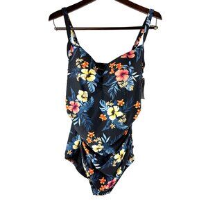 NWT Lands End XL One Piece Adjustable Strap Tropical Flower Swimsuit, Women's XL